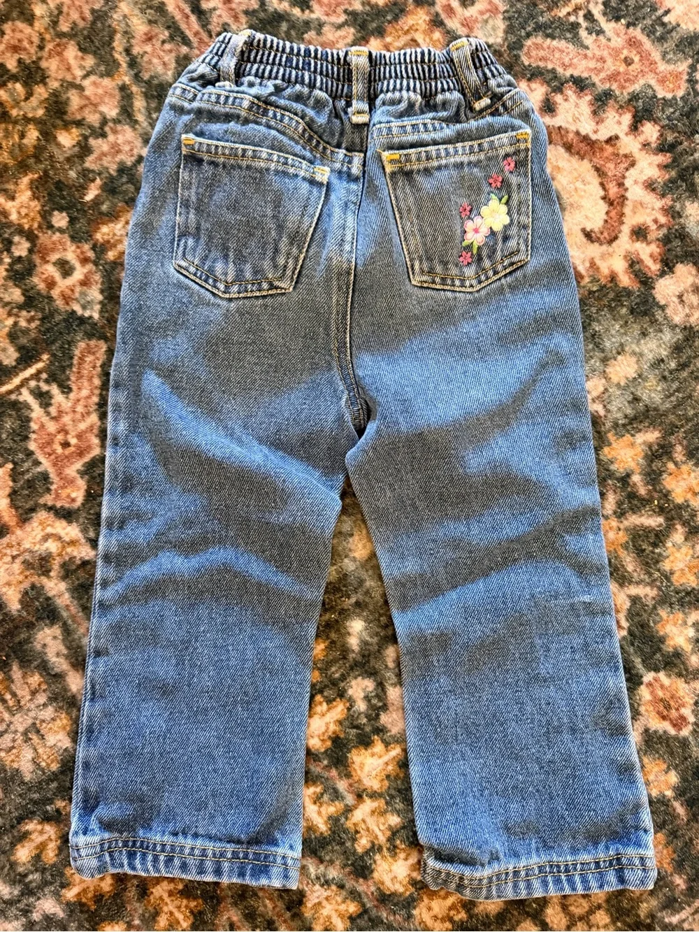 Y2K vintage Disney Girls' Blue Denim Vest, Boot Cut Jeans with Floral Embroidery